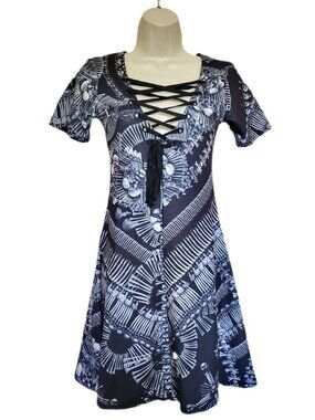 WIDOW Black & White Catacombs Skull & Bones Skater Dress Size Small Dolls Kill